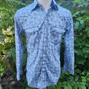 Cowboy Collection Blue Floral Paisley‎ Western Shirt Long Sleeve Menswear Size M